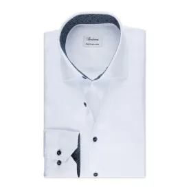 White w/ Blue Contrast Textured Twill Fitted Body Shirt - Stenströms