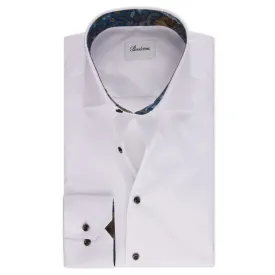 White w/ Brown & Blue Contrast Twill Fitted Body Shirt - Stenströms