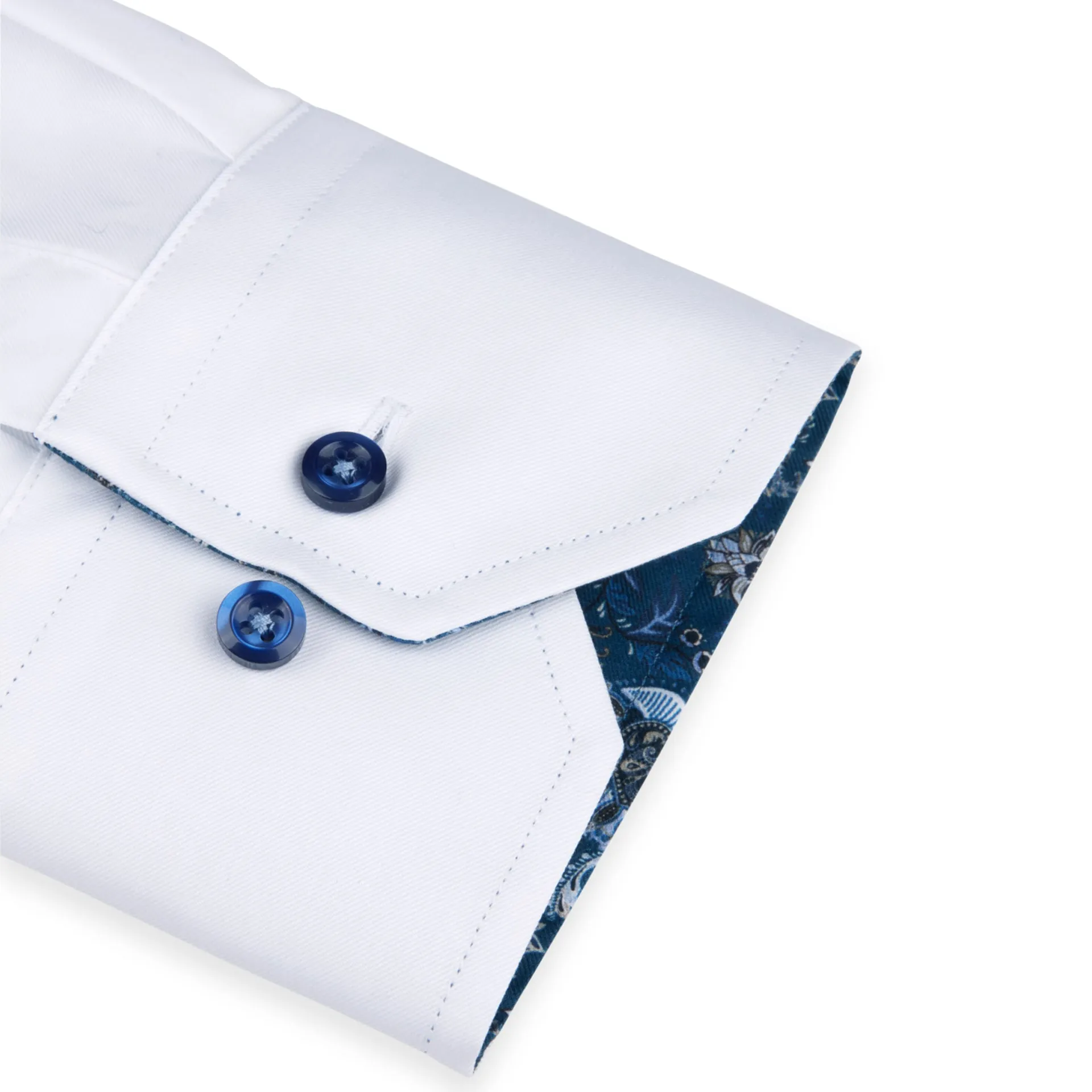 White w/ Navy Contrast Twill Fitted Body Shirt - Stenströms