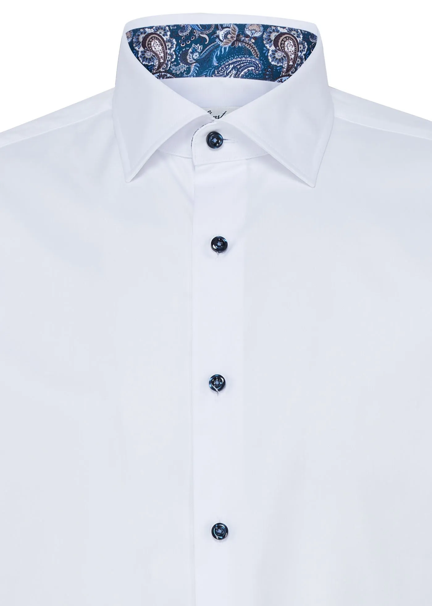 White w/ Navy Contrast Twill Fitted Body Shirt - Stenströms