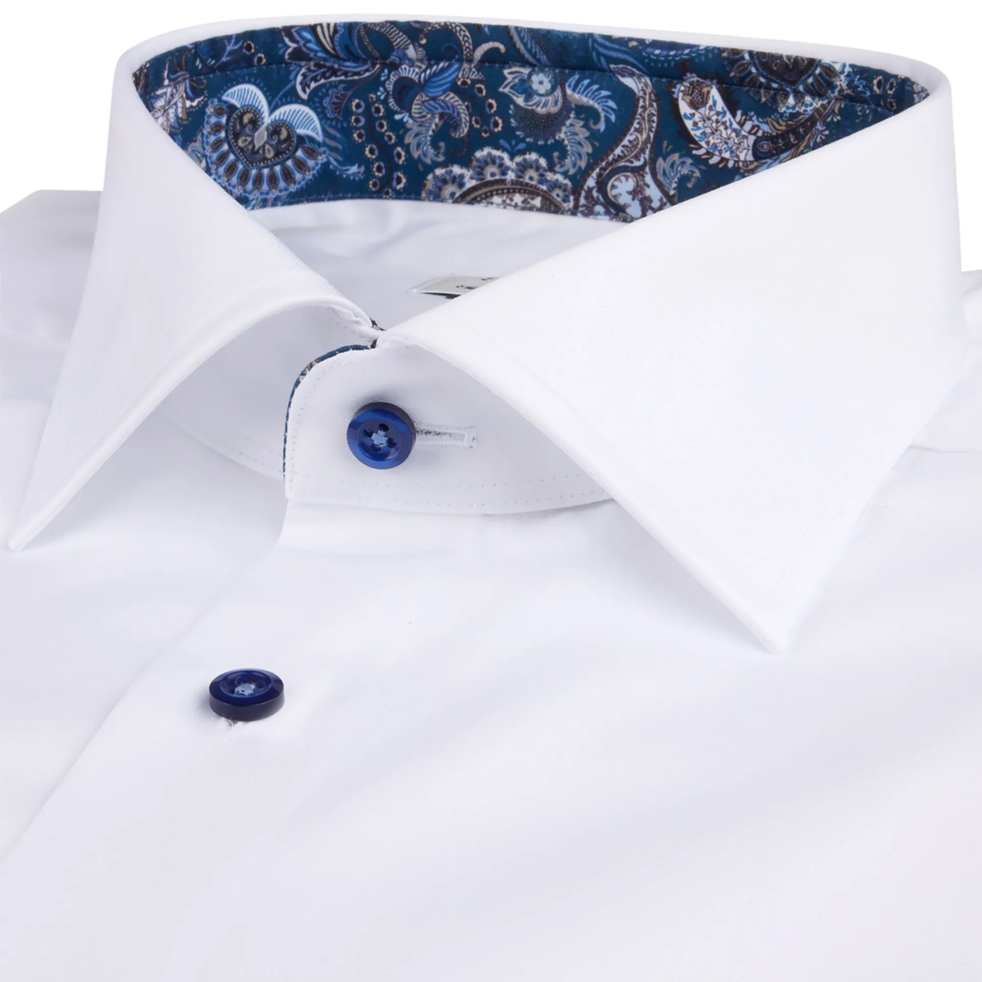 White w/ Navy Contrast Twill Fitted Body Shirt - Stenströms