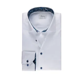 White w/ Navy Contrast Twill Fitted Body Shirt - Stenströms