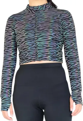 Women Crop Rave Tops for Festival Leopard Reflective Jackets Zipper Holographic Short Bomber Jacket Festival Costumes