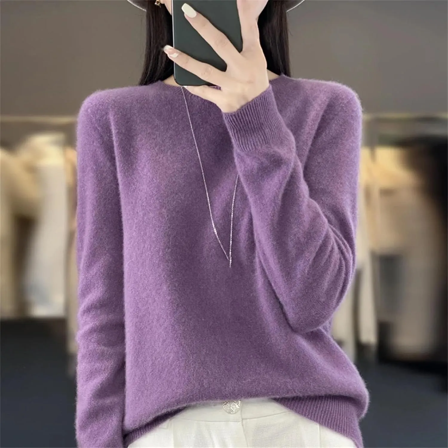 Women Merino Wool Knitted Sweater O-Neck Pullover Seamless Jumper Tops Cashmere Warm Clothes