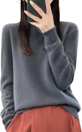 Women Merino Wool Knitted Sweater O-Neck Pullover Seamless Jumper Tops Cashmere Warm Clothes