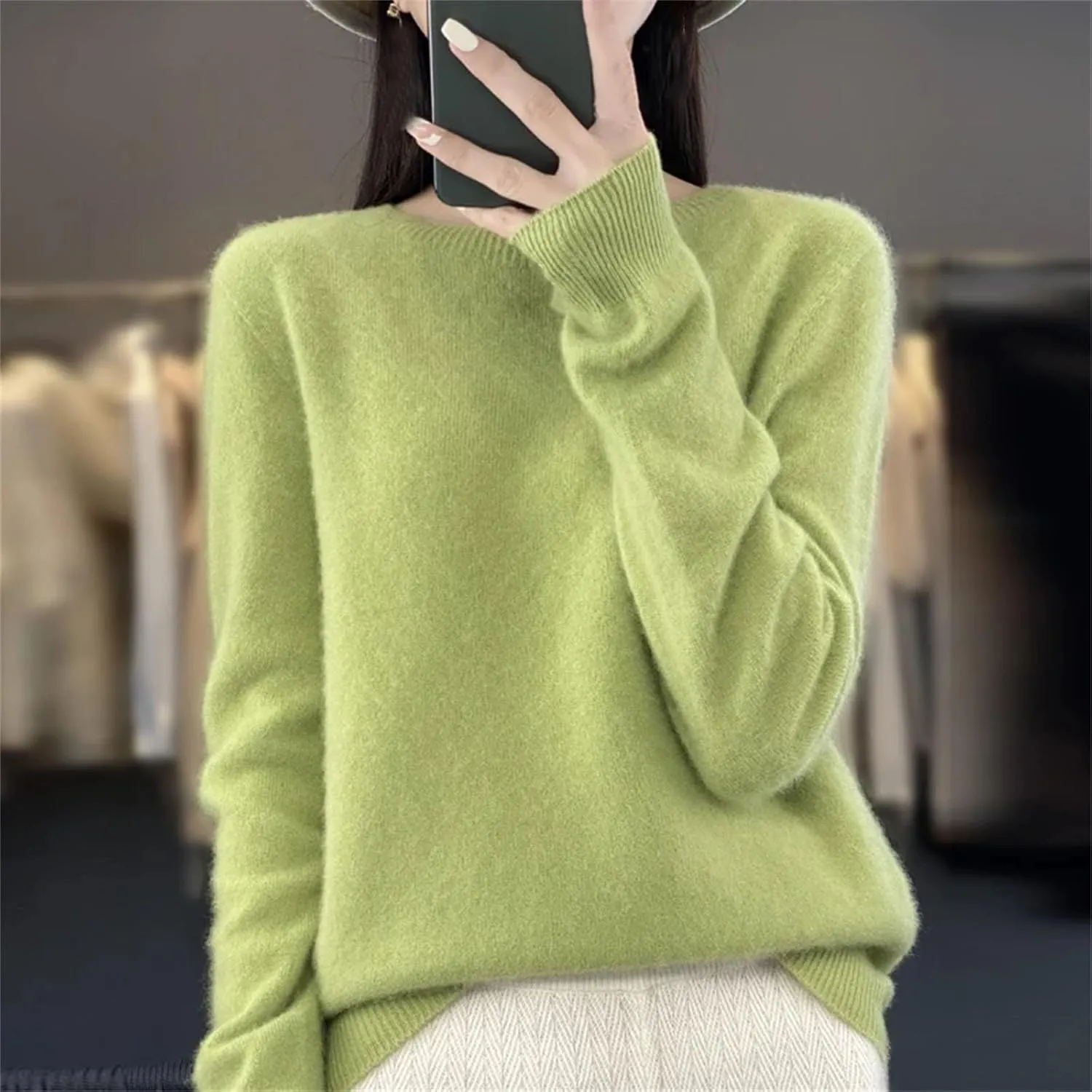 Women Merino Wool Knitted Sweater O-Neck Pullover Seamless Jumper Tops Cashmere Warm Clothes