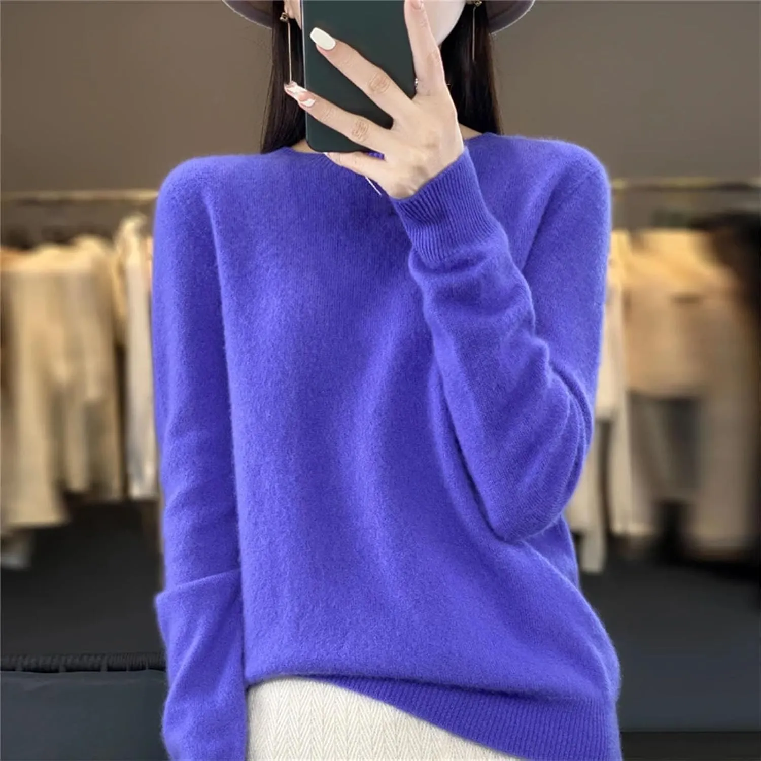 Women Merino Wool Knitted Sweater O-Neck Pullover Seamless Jumper Tops Cashmere Warm Clothes