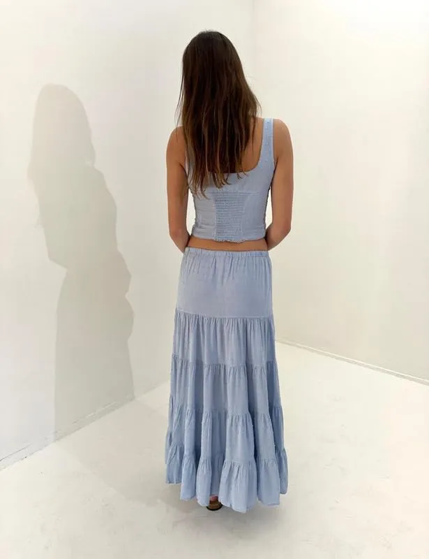 Womens 2 Piece Maxi Skirt Set Lace Up Sleeveless Tank Top and Flowy Long Skirt 2024 Summer Beach Outfits