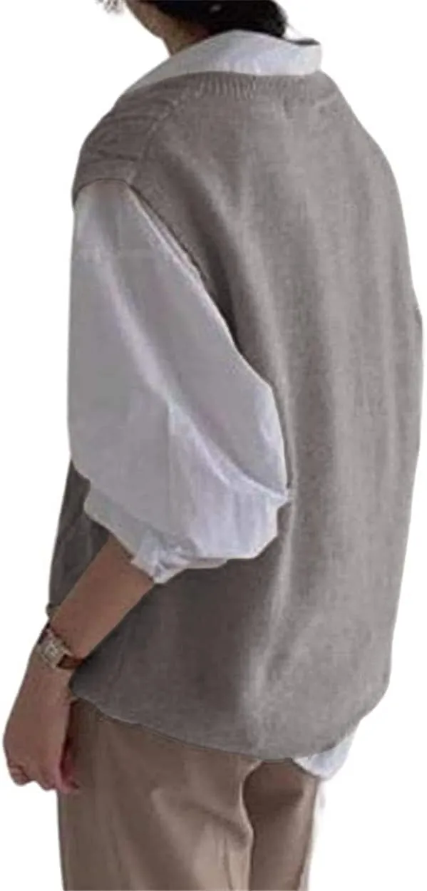 Women's V Neck Sweater Vest Oversized Sleeveless Loose Knit Tops Cable Sleeveless Sweater