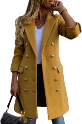xxxiticat Women's Double Breasted Trench Coat Long Sleeve Notch Lapel Collar Winter Overcoat Windbreaker Wool Coat