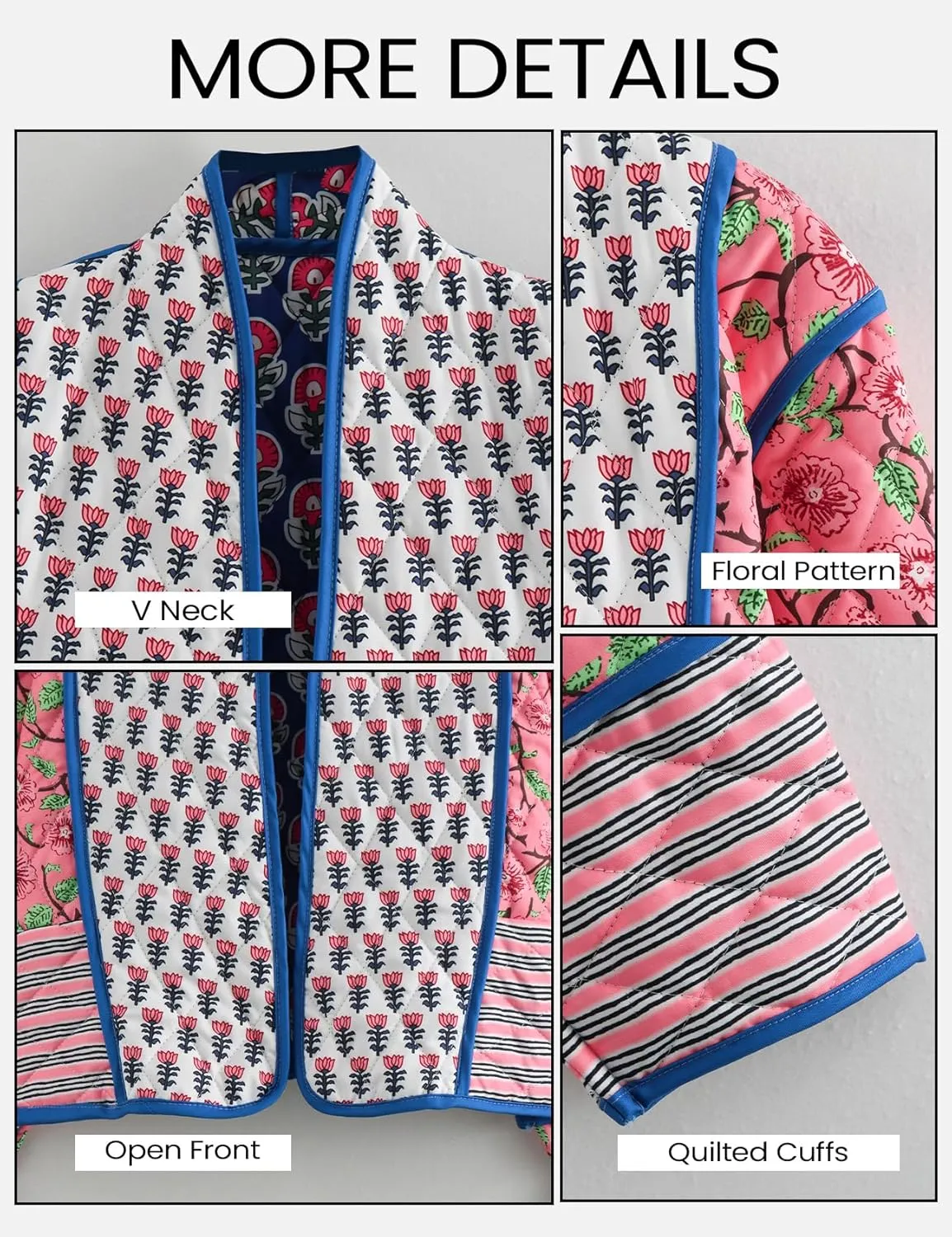 Yimoon Women's Quilted Jacket Lightweight Floral Print Cropped Puffer Coat Short Padded Open Front Winter Outwear
