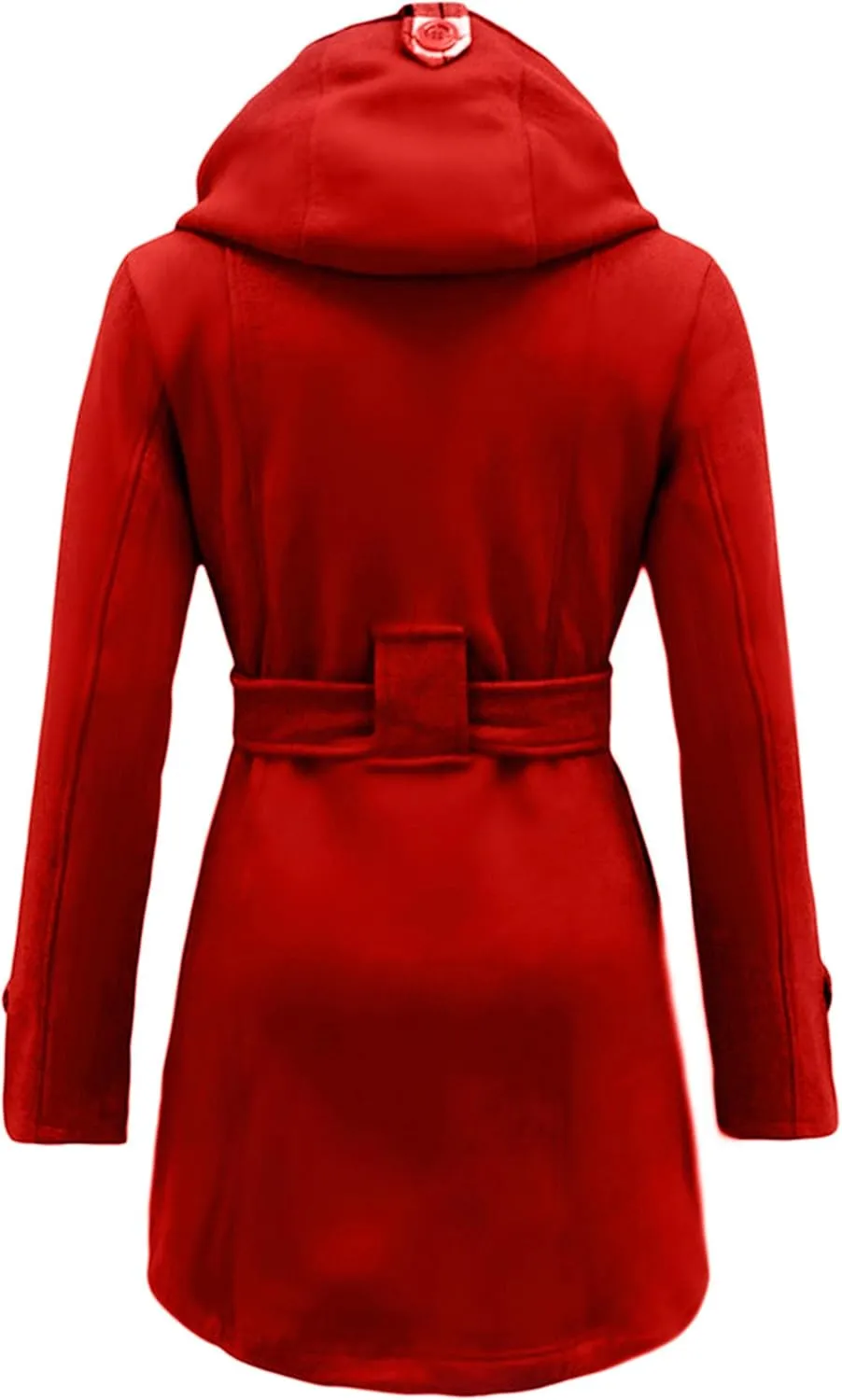 YMING Womens Winter Double Breasted Pea Coat Warm Wool Blend Trench Coat Hooded Plaid Outwear with Belt
