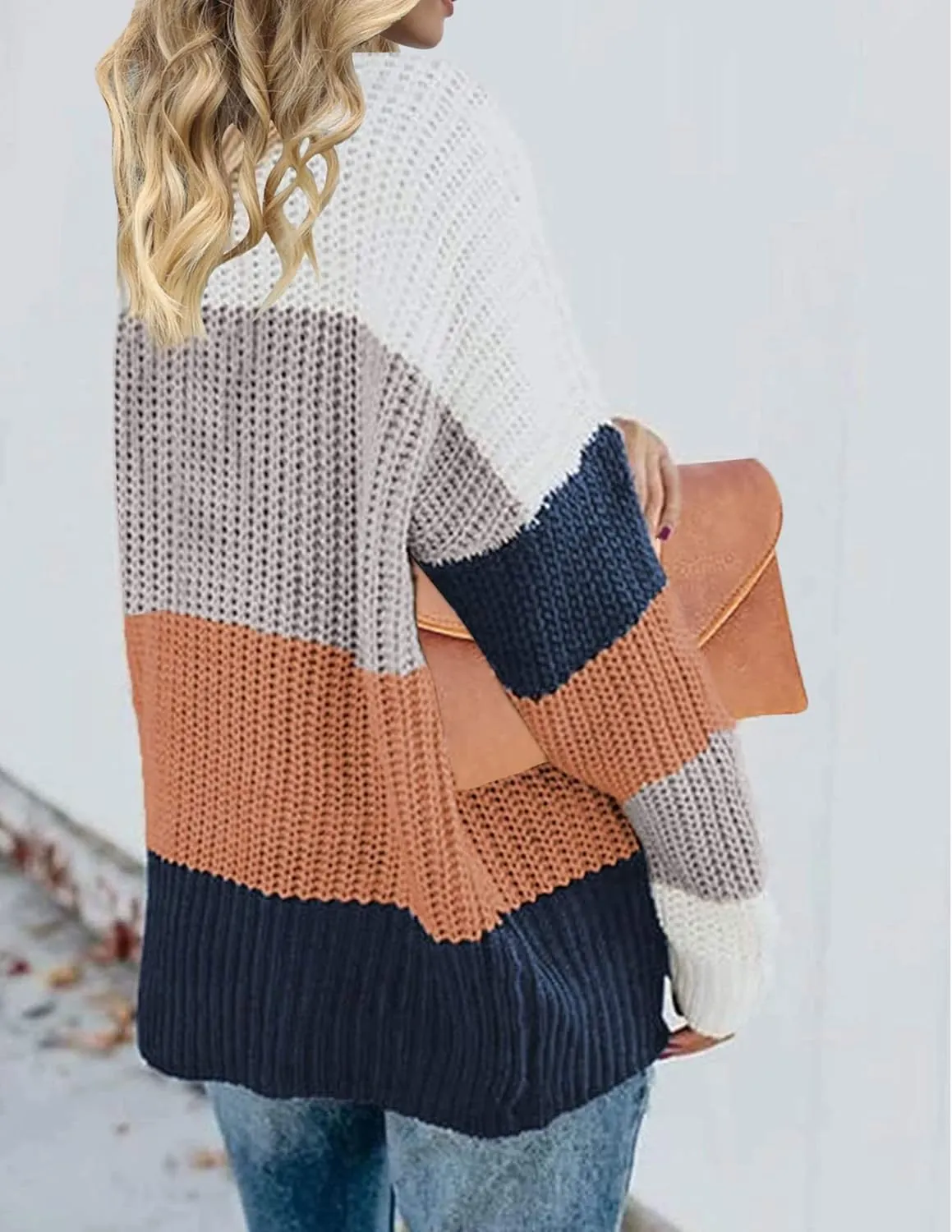 ZESICA Women's Fall Long Sleeve Crew Neck Striped Color Block Casual Loose Knitted Pullover Sweater Tops