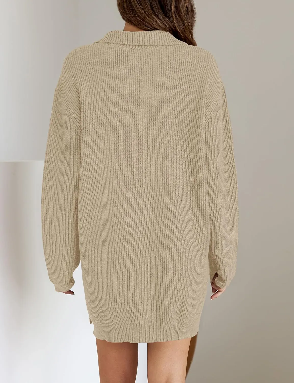 ZESICA Women's Long Sleeve Mini Sweater Dress Fall Quarter Zip Ribbed Knit Oversized Pullover Jumper Sweaters