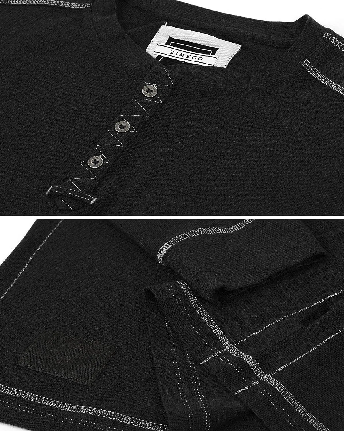 ZIMEGO Men's Long Sleeve Waffle Henley Lightweight Thermal Pullover T-Shirts