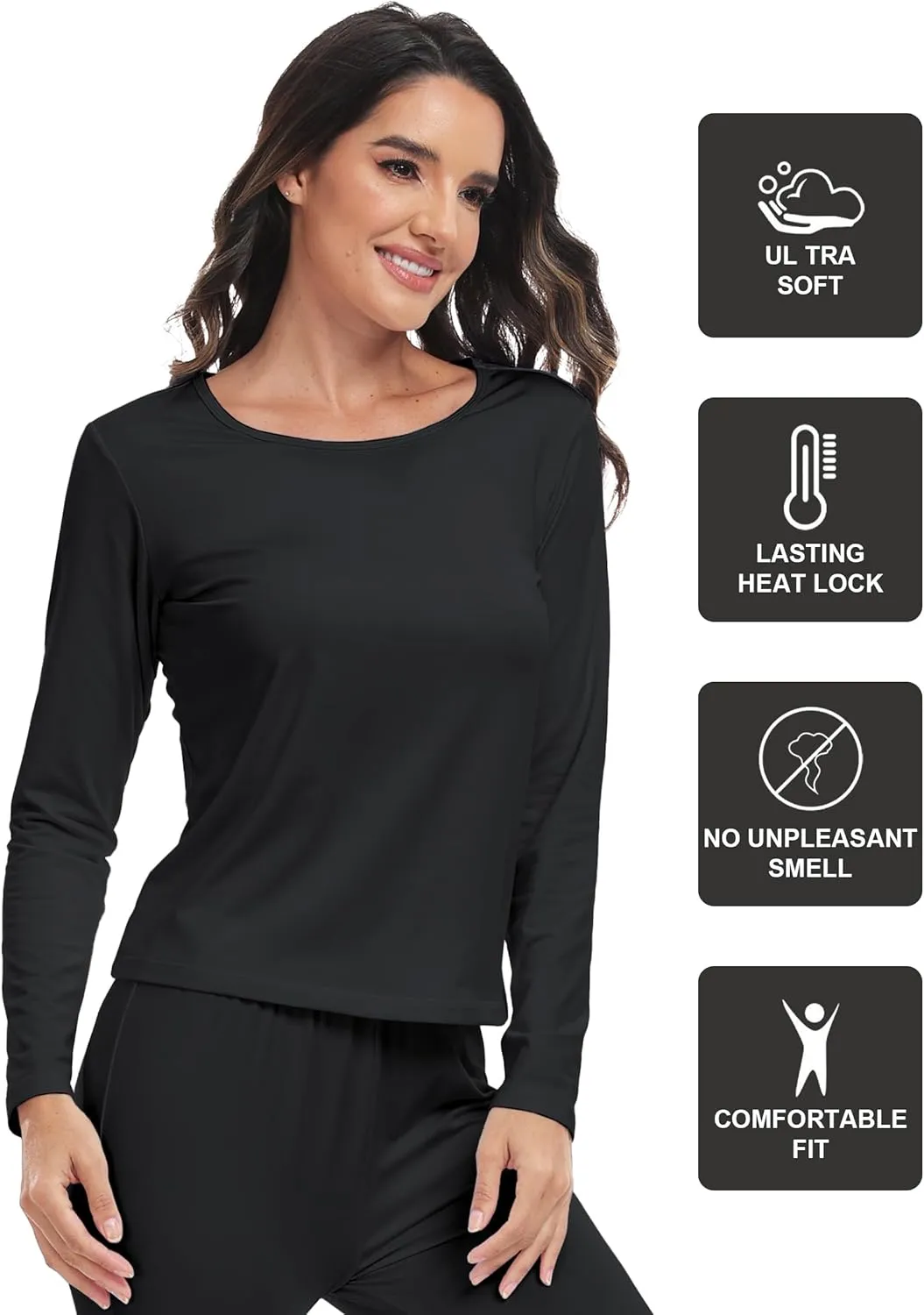 ZUTY 3 Pack Long Sleeve Thermal Shirts for Women Tops Long Johns Lightweight Winter Clothes Warm Base Layer
