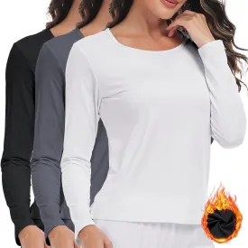 ZUTY 3 Pack Long Sleeve Thermal Shirts for Women Tops Long Johns Lightweight Winter Clothes Warm Base Layer